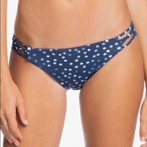 Roxy Printed Beach Classics Blue Indigo Polka Dot Side Strap Bikini Bottoms Size